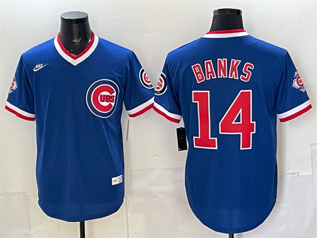 Men's Chicago Cubs #14 Ernie Banks Royal 150th Anniversary Throwback Vapor Limited Stitched Baseball Jersey
